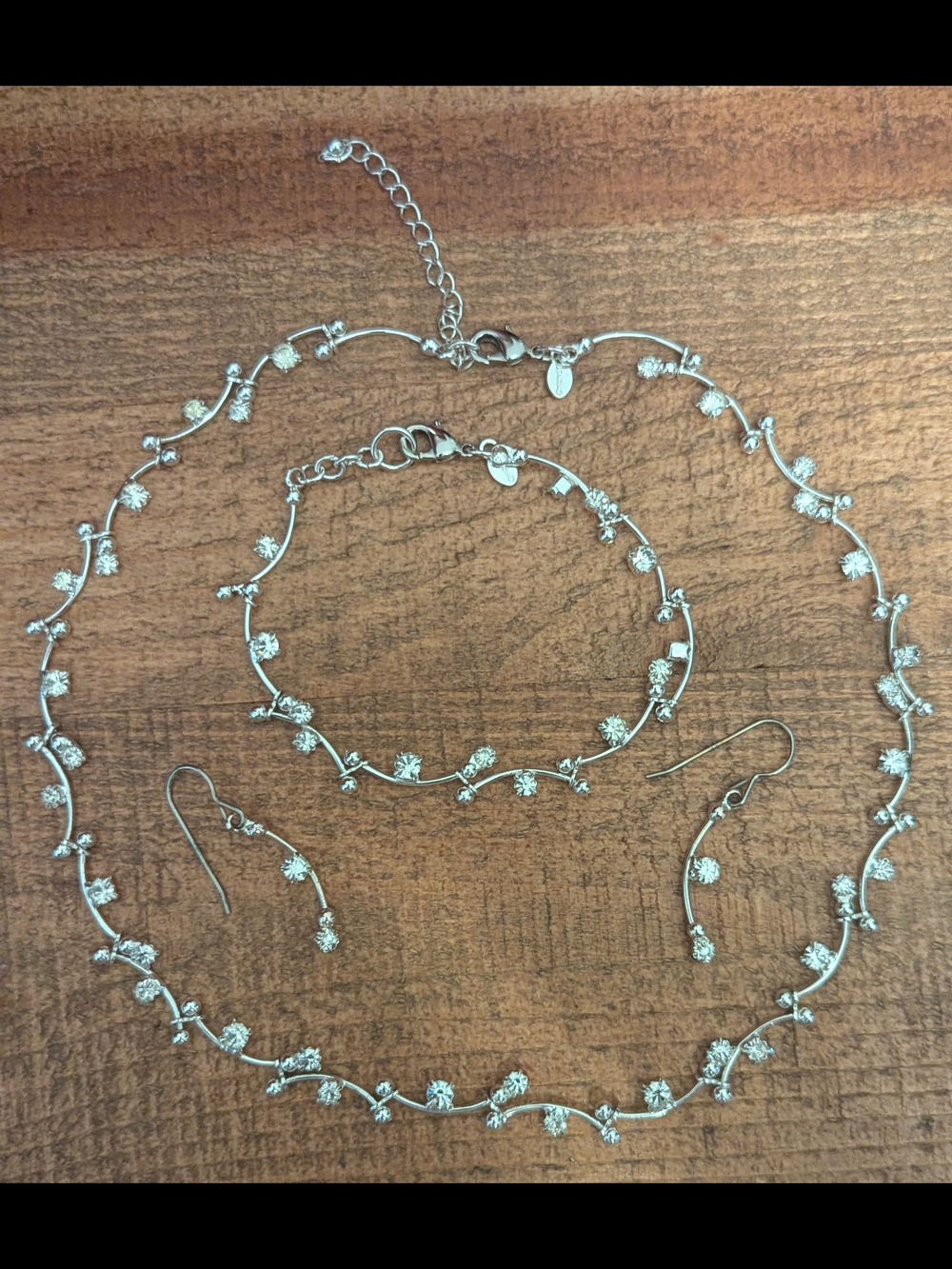 Delicate Silver Crystal Vine Necklace, Bracelet & Earring Set